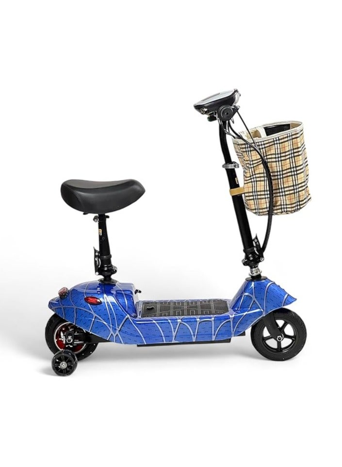 البدر سكوتر دفع كهربائي من البدر مع مقعد وقاعدة مضيئة، سكوتر كهربائي قابل للطي للاطفال، سعة بطارية 24 فولت، عجلة سكوتر مضيئة ومقعد قابل للتعديل، سعة تحميل تصل الى 70 كجم، (ازرق) - Image 2