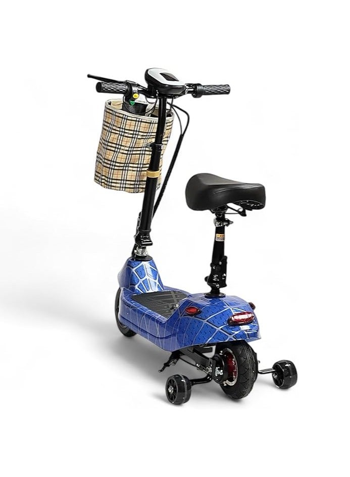 البدر سكوتر دفع كهربائي من البدر مع مقعد وقاعدة مضيئة، سكوتر كهربائي قابل للطي للاطفال، سعة بطارية 24 فولت، عجلة سكوتر مضيئة ومقعد قابل للتعديل، سعة تحميل تصل الى 70 كجم، (ازرق) - Image 3