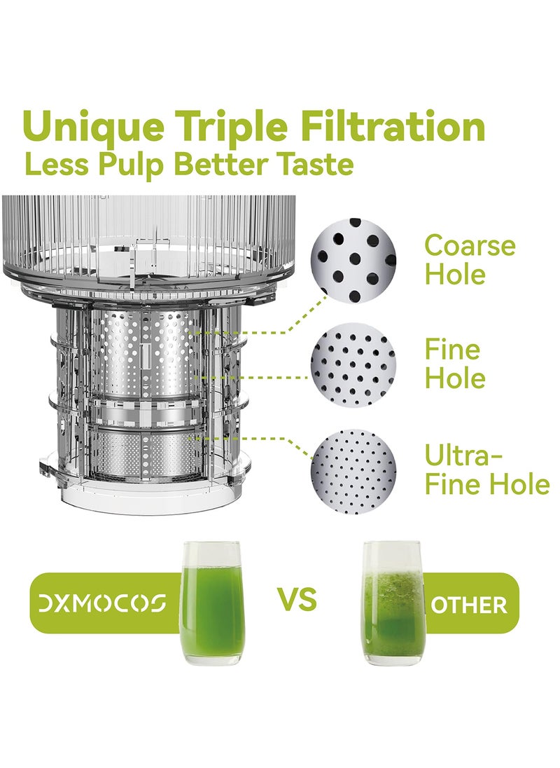 Dxmocos - DXMOCOS Slow Juicer, Cold Press Masticating Juicer for Fruits & Vegetables, High Juice Yield, Quiet Motor, Easy to Clean, with Pulp Separation & Juice Cup, Ideal for Healthy Homemade Drinks - Image 1