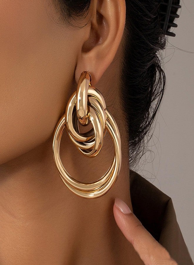 YANCHUN Trendy Chunky Knot Earrings for Women 14K Gold Layered Large Statement Earrings Lightweight Gold Jewelry Birthday Gifts 2025 - Image 2