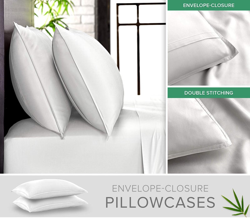 Pure Bamboo Pure Bamboo King Bed Sheet Set  Genuine 100% Organic Viscose Derived from Bamboo  Luxuriously Soft & Cooling  Double Stitching  Lifetime Quality Promise (King  White)  - Image 3