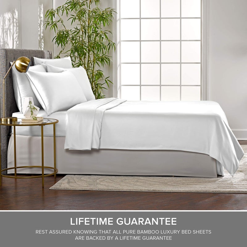 Pure Bamboo Pure Bamboo King Bed Sheet Set  Genuine 100% Organic Viscose Derived from Bamboo  Luxuriously Soft & Cooling  Double Stitching  Lifetime Quality Promise (King  White)  - Image 4
