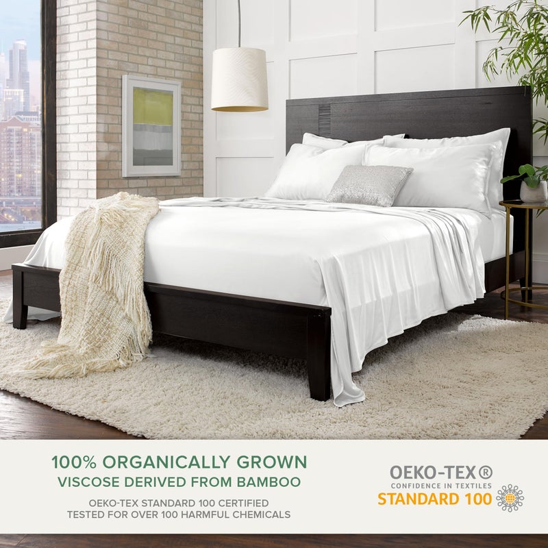 Pure Bamboo Pure Bamboo King Bed Sheet Set  Genuine 100% Organic Viscose Derived from Bamboo  Luxuriously Soft & Cooling  Double Stitching  Lifetime Quality Promise (King  White)  - Image 2