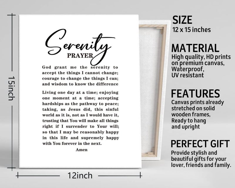WKYAER The Serenity Prayer Canvas Wall Art Decor, Christian Canvas Prints Poster Wall Art, God Grant Me The Serenity To Accept The Things I Cannot Change, Christian Family Religious Home Decor Saying 12x15 - Image 3