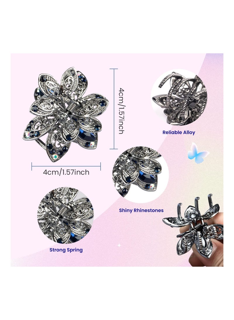 Excefore Mini Metal Floral Jaw Clips, 3 Pcs Vintage Metal Rhinestone Claw Hair Clip Non-Slip Flower Barrette Accessories for Women Girls - Image 3