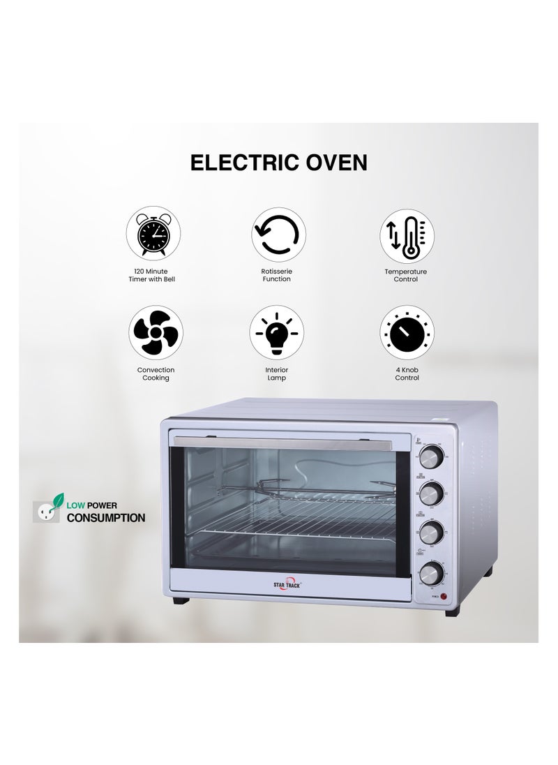 STAR TRACK - STAR TRACK 66L Electric Oven with Rotisserie, Convection, 120-Min Timer, Skewer & Pizza Tray, 2200W Stainless Steel Body, Galvanized Inner Cavity - Image 1