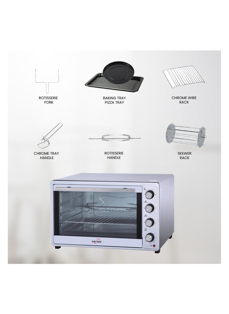 STAR TRACK - STAR TRACK 66L Electric Oven with Rotisserie, Convection, 120-Min Timer, Skewer & Pizza Tray, 2200W Stainless Steel Body, Galvanized Inner Cavity - Image 1