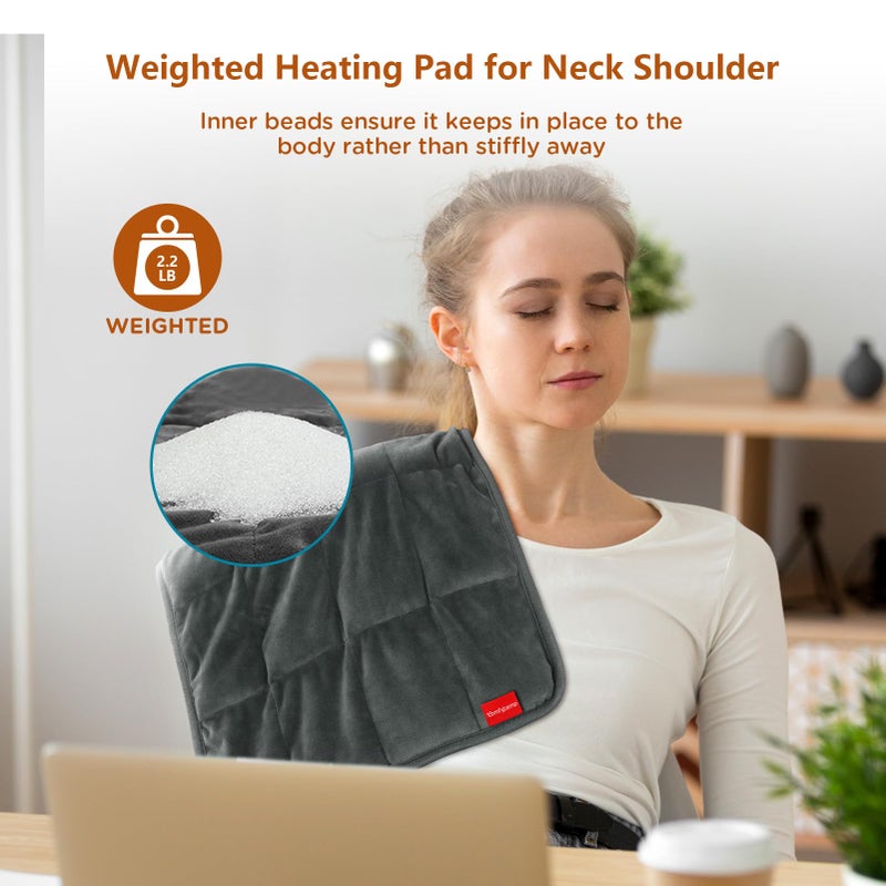 Comfytemp Weighted Heating Pad for Back & Period, FSA Eligible Electric Heat Pad, Birthday Gifts for Women Men Mom Dad & Mother Day Gift, 2.2 lb HSA Neck Shoulder Heated Pad, 2H Auto-Off, 12x24, Gray - Image 4