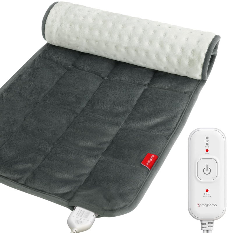 Comfytemp Weighted Heating Pad for Back & Period, FSA Eligible Electric Heat Pad, Birthday Gifts for Women Men Mom Dad & Mother Day Gift, 2.2 lb HSA Neck Shoulder Heated Pad, 2H Auto-Off, 12x24, Gray - Image 1