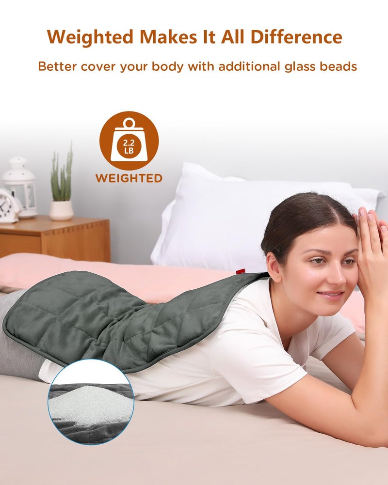 Comfytemp Weighted Heating Pad for Back & Period, FSA Eligible Electric Heat Pad, Birthday Gifts for Women Men Mom Dad & Mother Day Gift, 2.2 lb HSA Neck Shoulder Heated Pad, 2H Auto-Off, 12x24, Gray - Image 3