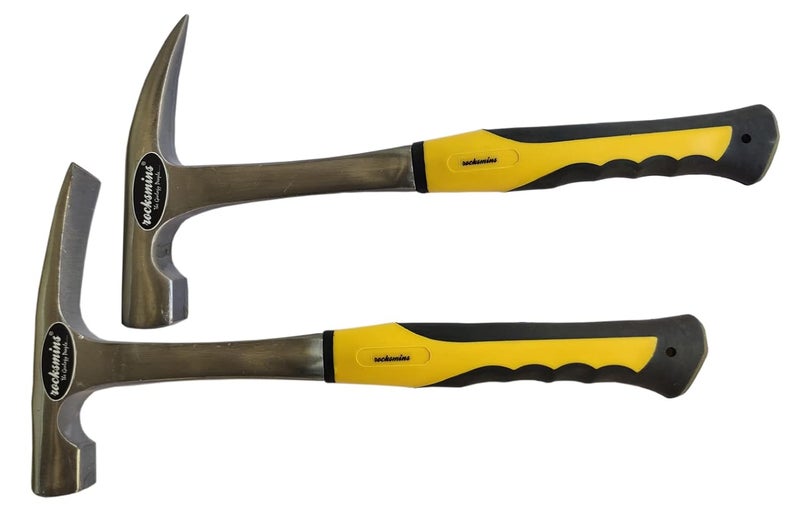 Rocksmins مطرقة جيولوجية (2 قطعة) مقبض أصفر وأسود من الصلب الكربوني مستورد 900-950 جرام تقريبًا 12 بوصة مقاومة للصدمات مقبض مطاطي معدني للجيولوجيين والهندسة والتعدين - Image 3