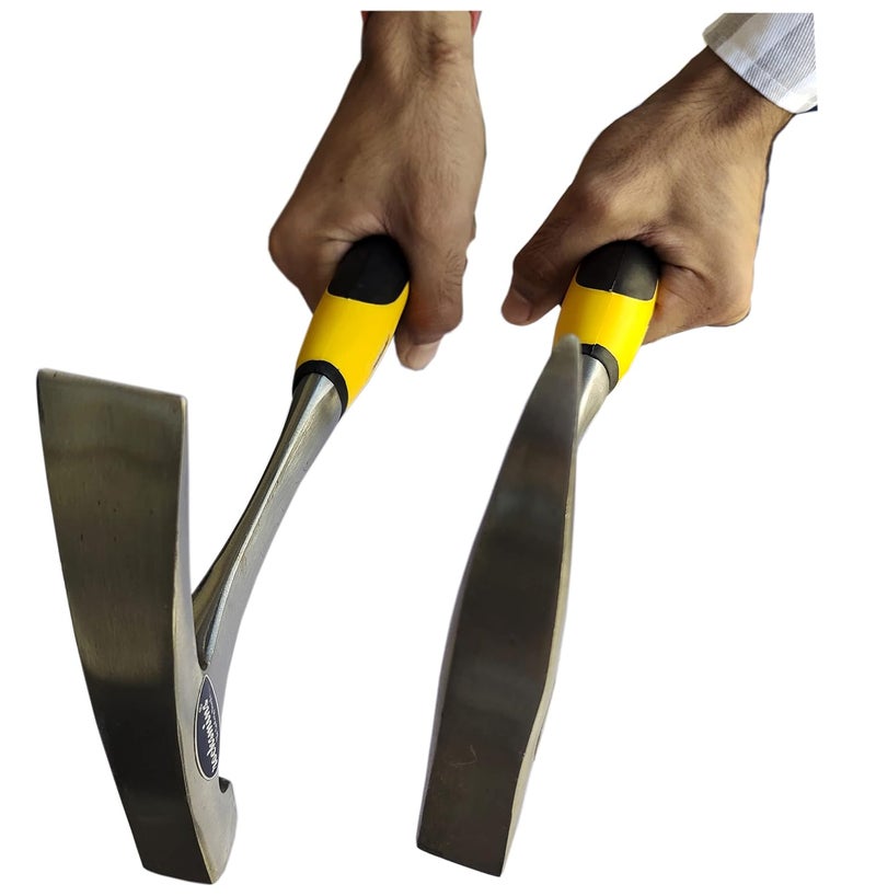 Rocksmins مطرقة جيولوجية (2 قطعة) مقبض أصفر وأسود من الصلب الكربوني مستورد 900-950 جرام تقريبًا 12 بوصة مقاومة للصدمات مقبض مطاطي معدني للجيولوجيين والهندسة والتعدين - Image 2