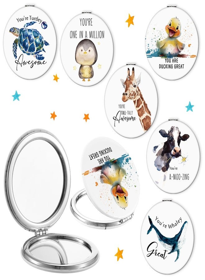 Leinuosen 6 Pcs Inspirational Compact Mirror Bulk You're Awesome Appreciation Fun Pun Animal Thank You Gift Round Makeup Mirror for Women Employee Coworker Staff Teacher Nurse Assistant - Image 1