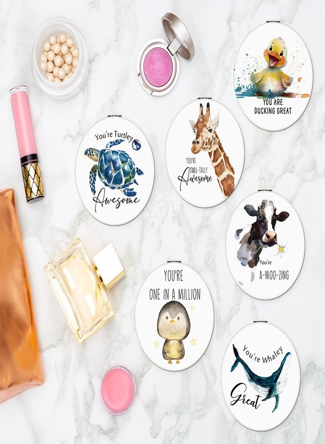 Leinuosen 6 Pcs Inspirational Compact Mirror Bulk You're Awesome Appreciation Fun Pun Animal Thank You Gift Round Makeup Mirror for Women Employee Coworker Staff Teacher Nurse Assistant - Image 4