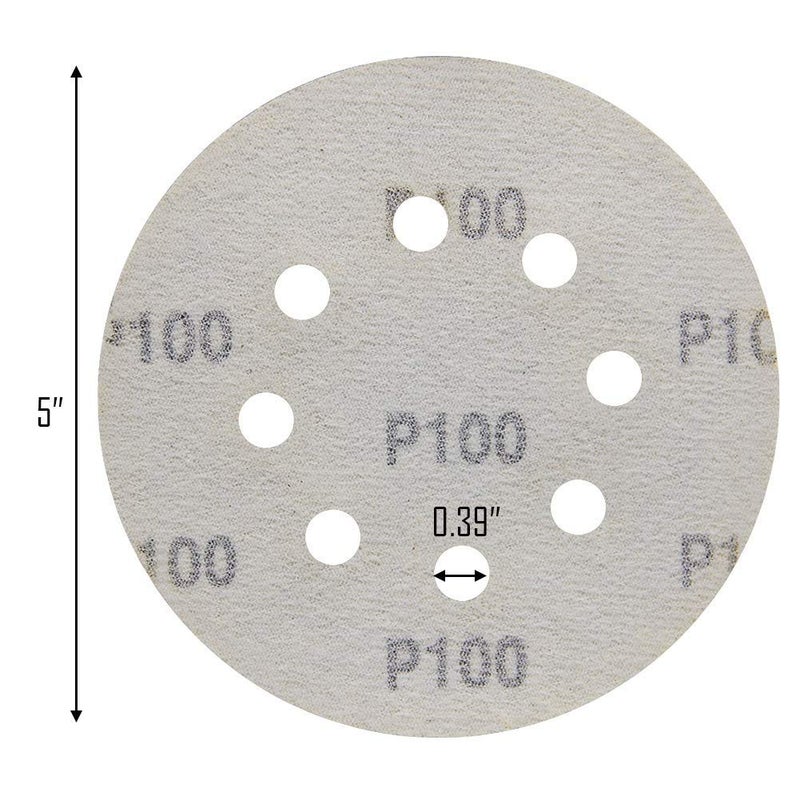 Mestool 5-Inch 8-Hole Hook and Loop Sanding Discs, Orbital Sander Sandpaper Discs, 100 Pieces Round Sandpaper Set, 100 Grit - Image 2