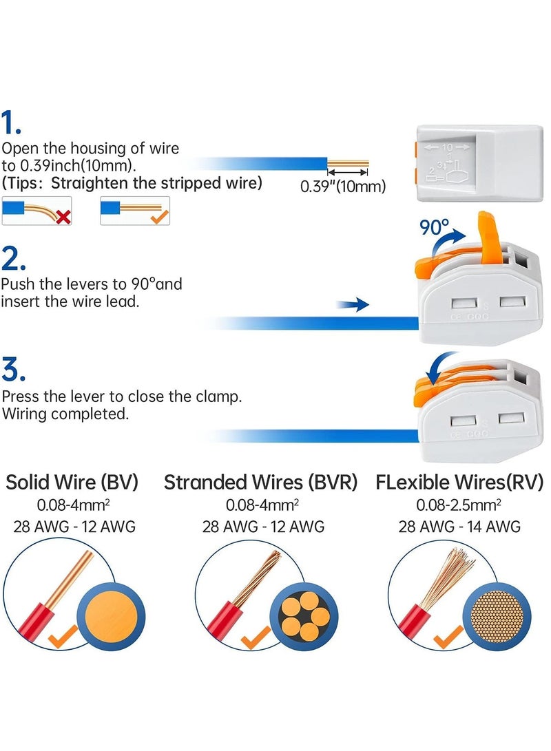 141Pcs Lever Wire Connectors, Compact Splicing Conductor Connector for Solid Stranded Flexible Wires 28-12 AWG Orange - Image 3