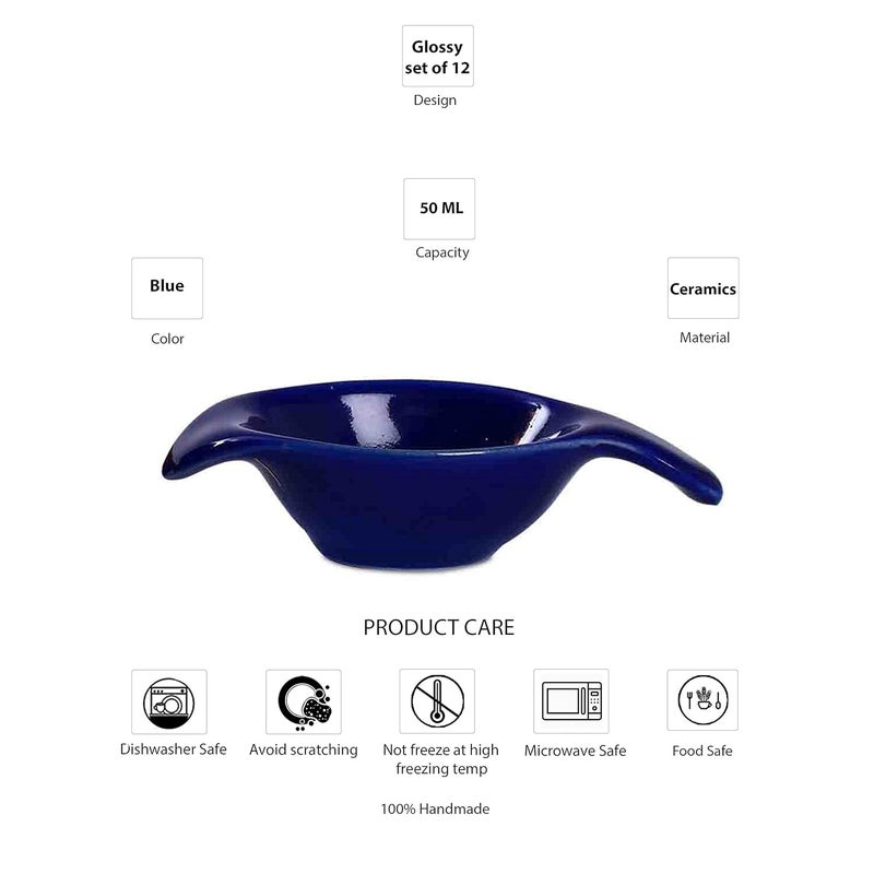 Caffeine Ceramic Handmade Glossy Blue Dip and Sauce Set of 12 - Image 4