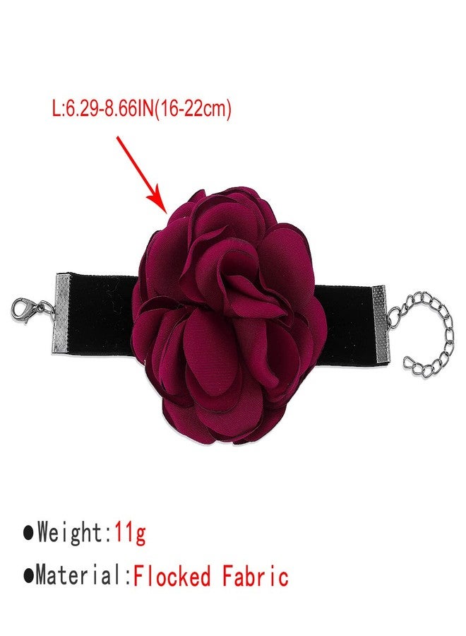 Asphire Vintage Black Suede Choker with Large Flower Elegant Floral Collar Necklace and Bracelet Set 2pcs Prom Party Romantic Rose Accessories for Women (Red) - Image 5