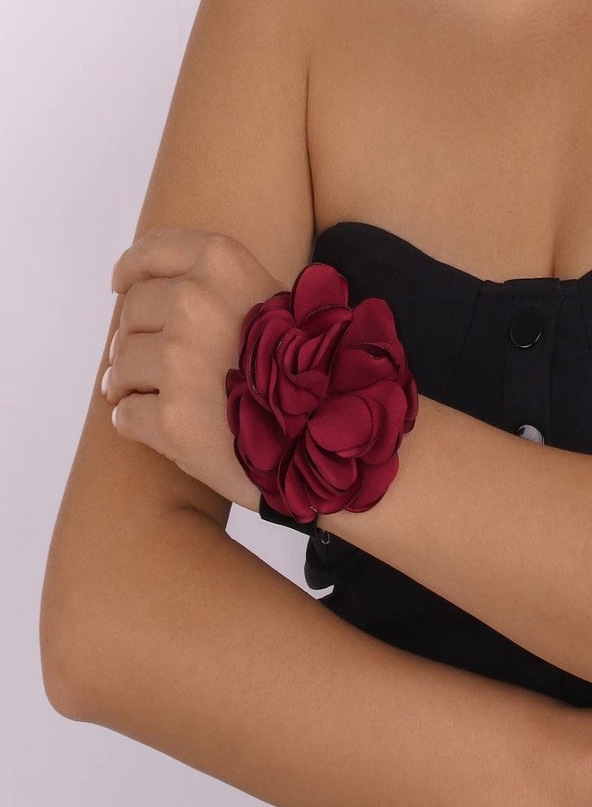 Asphire Vintage Black Suede Choker with Large Flower Elegant Floral Collar Necklace and Bracelet Set 2pcs Prom Party Romantic Rose Accessories for Women (Red) - Image 4