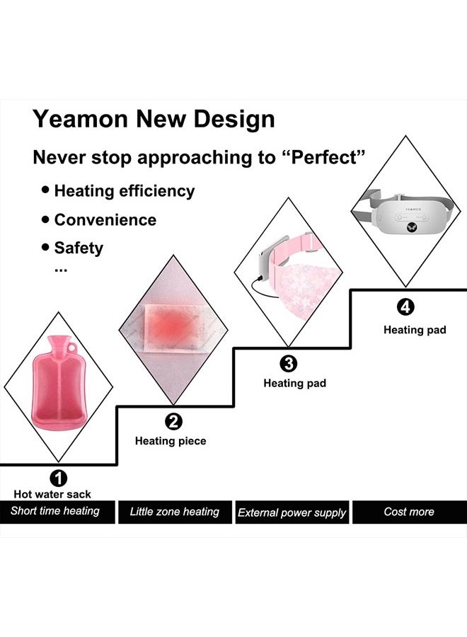Yeamon Portable Cordless Heating Pad for Cramps, Electric Waist Belt Device, Fast with 3 Heat Levels and Massage Modes, Back or Belly Women Girl(White) - Image 5