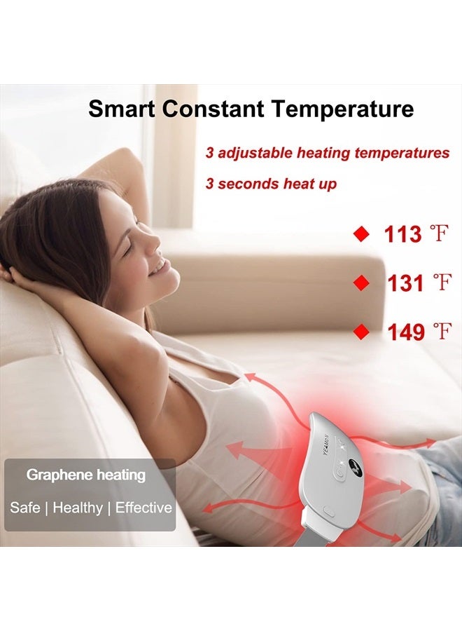 Yeamon Portable Cordless Heating Pad for Cramps, Electric Waist Belt Device, Fast with 3 Heat Levels and Massage Modes, Back or Belly Women Girl(White) - Image 3