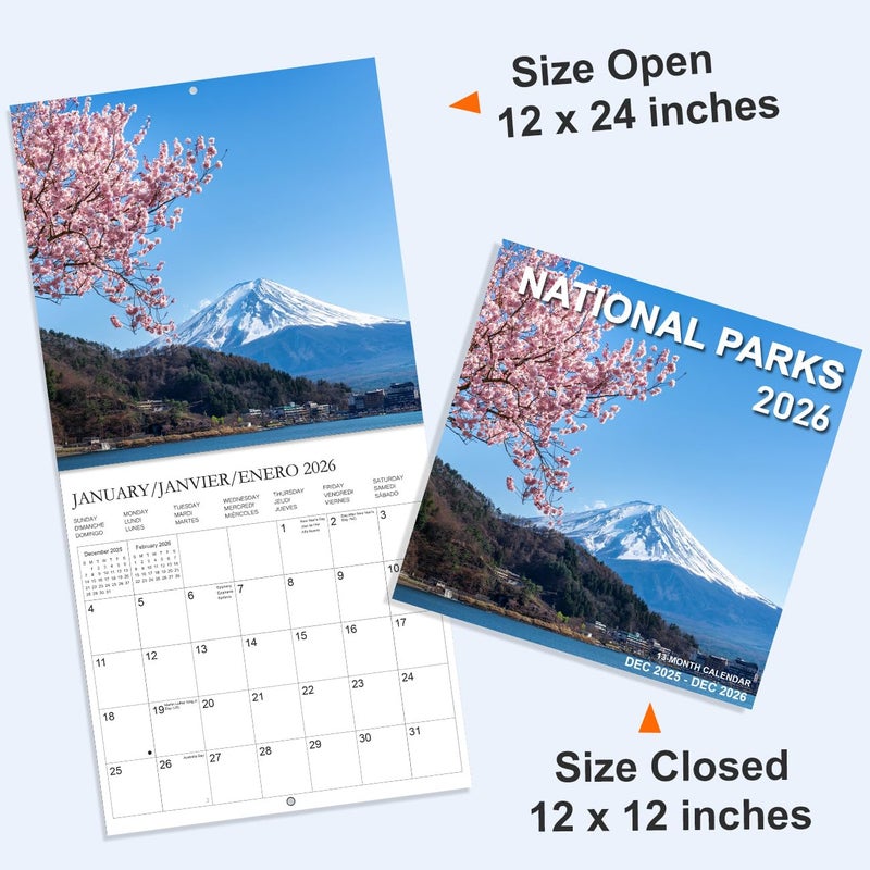 Tuun Fuplan Calendar 2026 - Wall Calendar from January 2026 to December 2026, 3 Languages(English,French,Spanish), 2026 Calendar with Holiday Marked, Premium Paper for Organizing, 12'' x 12'', National Park-C - Image 3