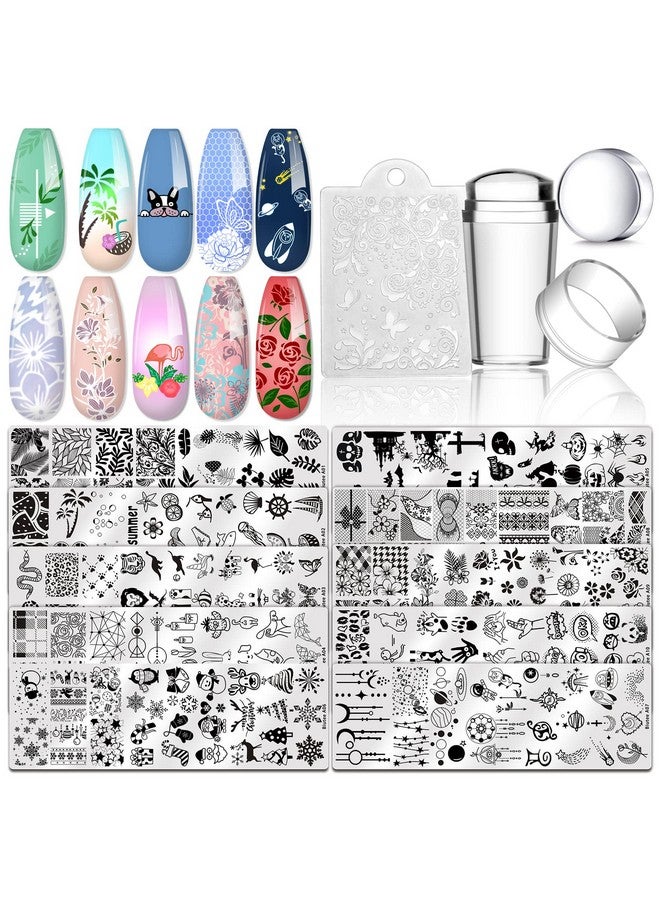 بيوتي مجموعة لوحات ختم الأظافر 10 قطعة مسمار الفن الختام مكشطة هدية صندوق ختم الأظافر قالب عدة الدانتيل زهرة فراشة ستار تصميم مسمار صورة لوحة - Image 1