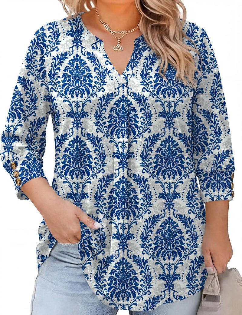 TFSDOD Plus Size Tops for Women Summer 3/4 Sleeve Shirts for Women Casual Vneck Tunic to Wear with Leggings 3X - Image 1
