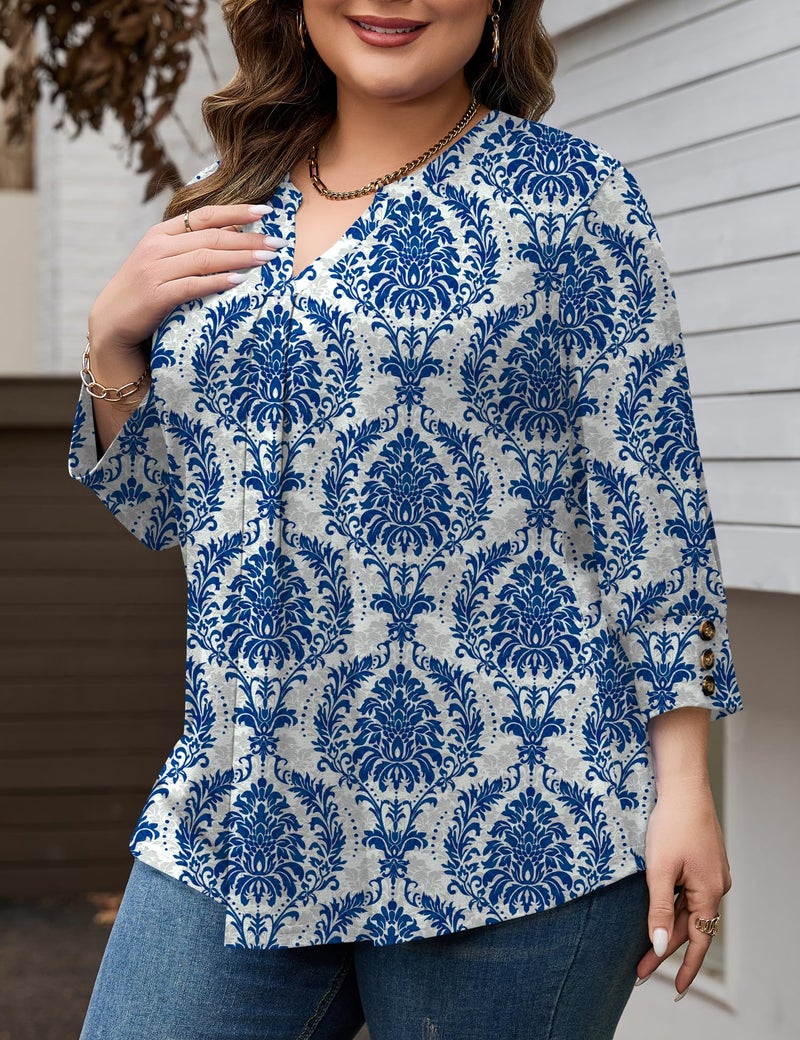 TFSDOD Plus Size Tops for Women Summer 3/4 Sleeve Shirts for Women Casual Vneck Tunic to Wear with Leggings 3X - Image 3