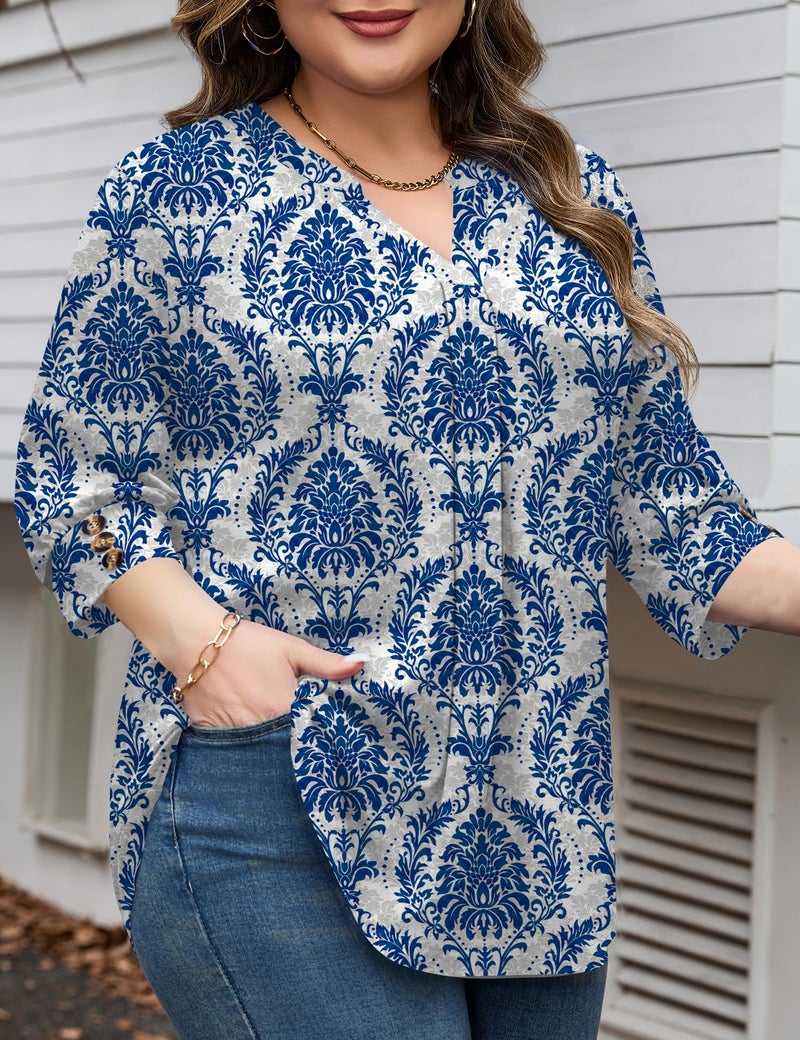 TFSDOD Plus Size Tops for Women Summer 3/4 Sleeve Shirts for Women Casual Vneck Tunic to Wear with Leggings 3X - Image 4