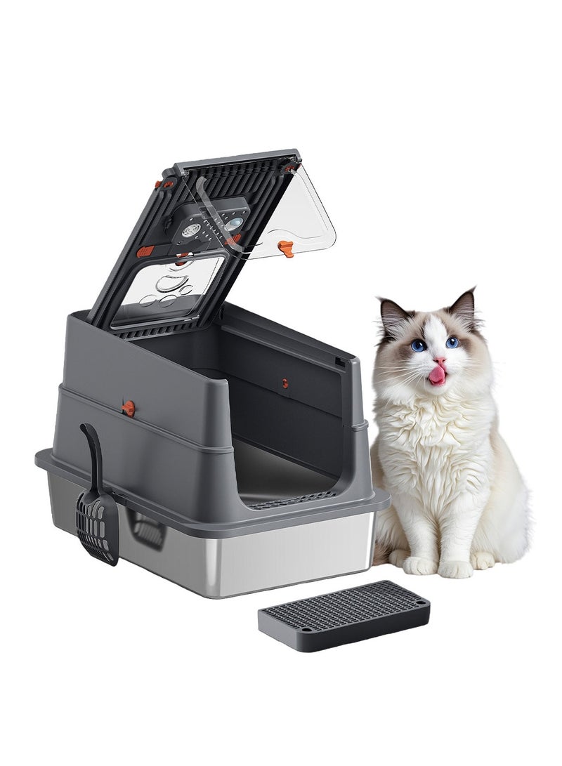 كيدل الفولاذ المقاوم للصدأ قطة القمامة مربع مع غطاء الجوانب العالية معدنية قطة القمامة مربع غير عصا ومكافحة التسرب رائحة مجانية - Image 1