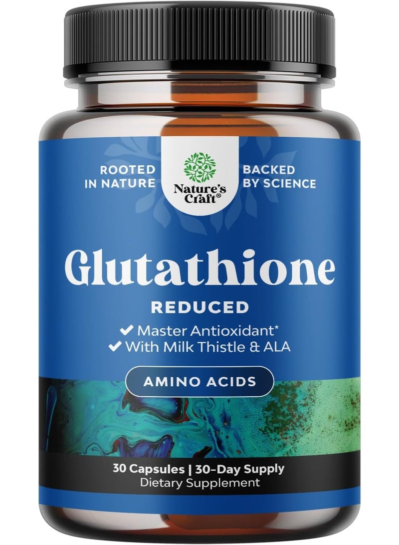Natures Craft Reduced Glutathione Supplement with Milk Thistle - 500 mg per Serving Pure L Glutathione with Alpha Lipoic Acid & Milk Thistle Silymarin for Skin Radiance, Liver Support & Immune Support - 30 Count - Image 1