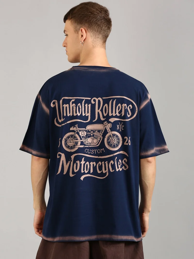 Joven Navy Blue Men Navy Blue Printed and Pocket Pure Cotton Oversized T-Shirt  | Best Price UAE