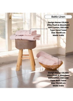 Baltic Linen 100% Cotton Ultra Soft Towel Set,2 Bath Towel: 70x140 cm, 2 Hand Towel 50x90 cm Quick Dry, Super Absorbent, Antibacterial Treatment, 550 GSM Terry-  Celara collection Pack Of 4  - Image 2