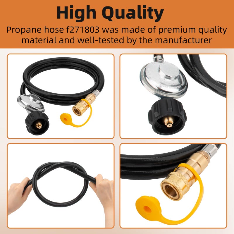 Apopip F271803 Propane Hose with Regulator for Big Buddy Indoor Outdoor Heater Generator Gas Grill Or Fire Pit, QCC1 Propane Tank Connection x 3/8 inch Female Quick Connect 6 Feet - Image 3