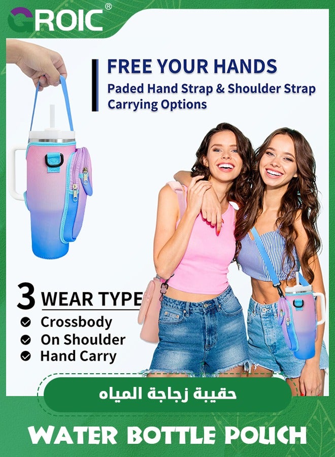 GROIC Water Bottle Bag for Stanley 40 Oz Tumbler, Bottle Pouch Holder with Phone & Earphone Pocket, Adjustable Shoulder Strap for Stanley Quencher H2.0, Accessories for Stanley Cup Walking Camping - Image 3