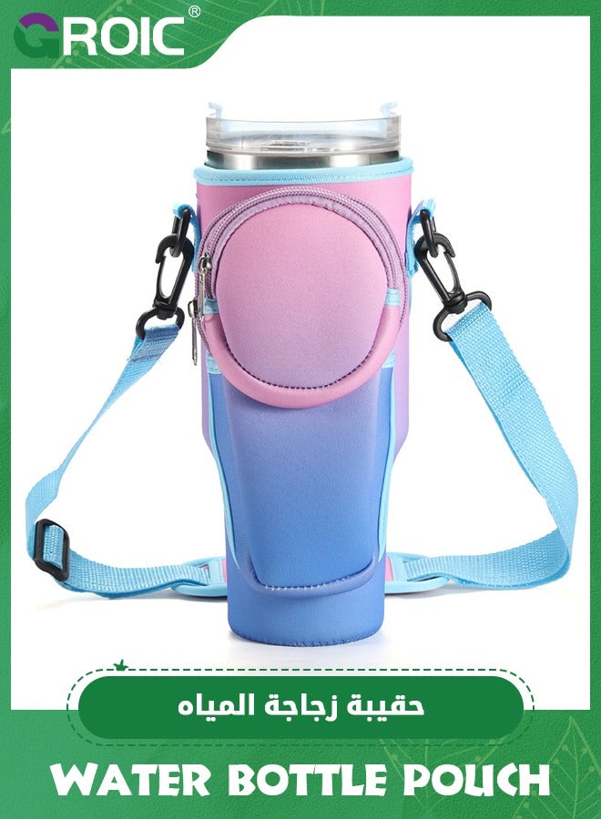 GROIC Water Bottle Bag for Stanley 40 Oz Tumbler, Bottle Pouch Holder with Phone & Earphone Pocket, Adjustable Shoulder Strap for Stanley Quencher H2.0, Accessories for Stanley Cup Walking Camping - Image 1
