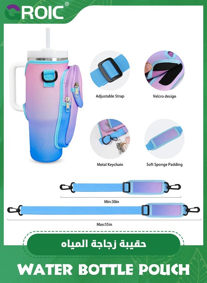 GROIC Water Bottle Bag for Stanley 40 Oz Tumbler, Bottle Pouch Holder with Phone & Earphone Pocket, Adjustable Shoulder Strap for Stanley Quencher H2.0, Accessories for Stanley Cup Walking Camping - Image 2
