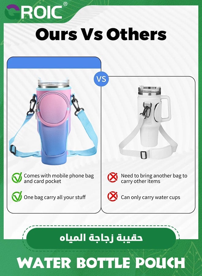 GROIC Water Bottle Bag for Stanley 40 Oz Tumbler, Bottle Pouch Holder with Phone & Earphone Pocket, Adjustable Shoulder Strap for Stanley Quencher H2.0, Accessories for Stanley Cup Walking Camping - Image 4