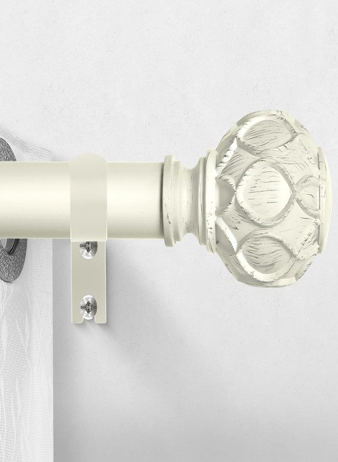 HTZON White Curtain Rods for Windows:Farmhouse Boho Decorative Curtain Rod for Bedroom Living Room,Heavy Duty Adjustable Rustic Drapery Rods with Vintage Coastal Texture Finials,Antique White 18-45" - Image 1