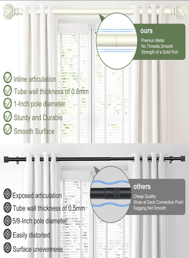 HTZON White Curtain Rods for Windows:Farmhouse Boho Decorative Curtain Rod for Bedroom Living Room,Heavy Duty Adjustable Rustic Drapery Rods with Vintage Coastal Texture Finials,Antique White 18-45" - Image 4