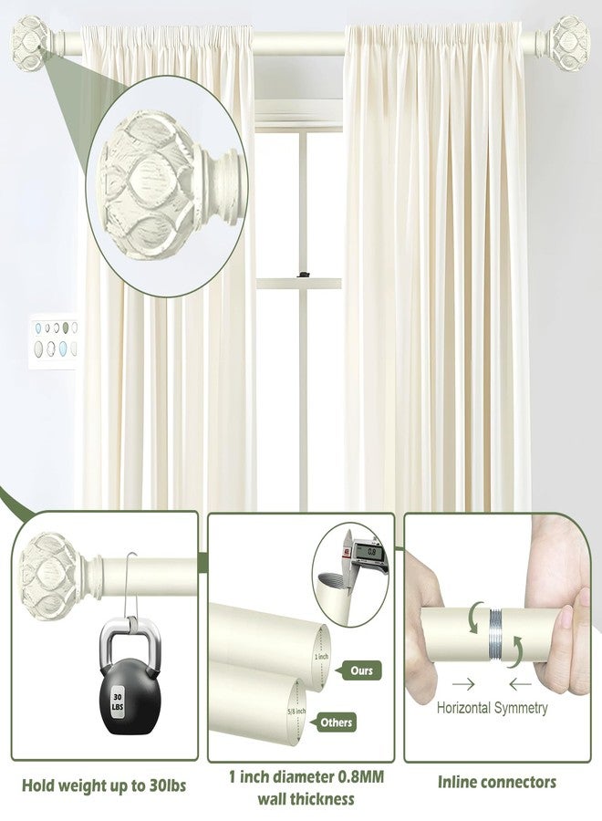 HTZON White Curtain Rods for Windows:Farmhouse Boho Decorative Curtain Rod for Bedroom Living Room,Heavy Duty Adjustable Rustic Drapery Rods with Vintage Coastal Texture Finials,Antique White 18-45" - Image 2