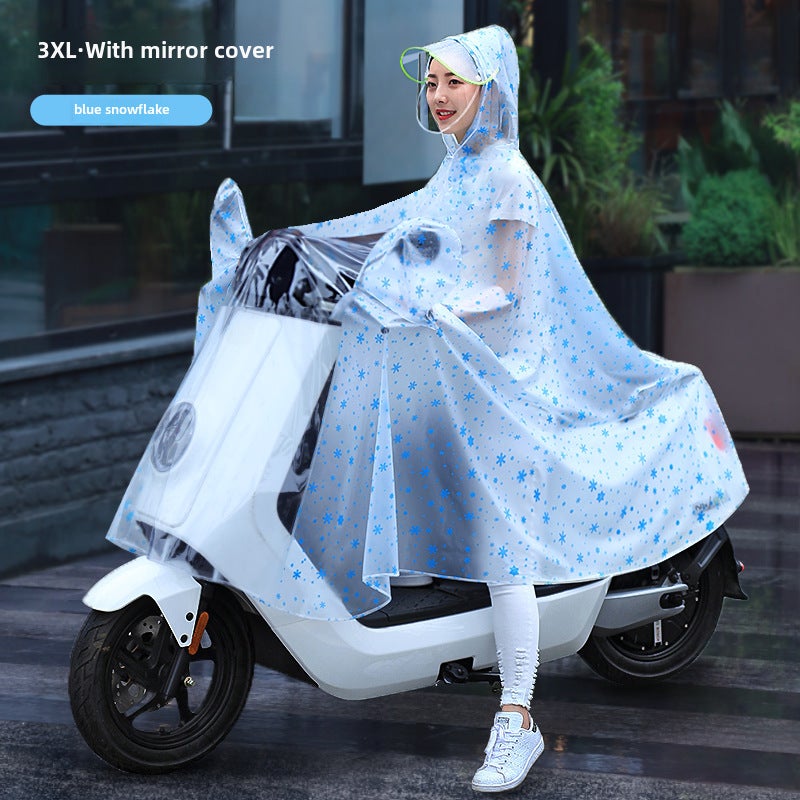 Generic Transparent Full-Body Womens Raincoat 3XL has mirror set-Snowflake Blue