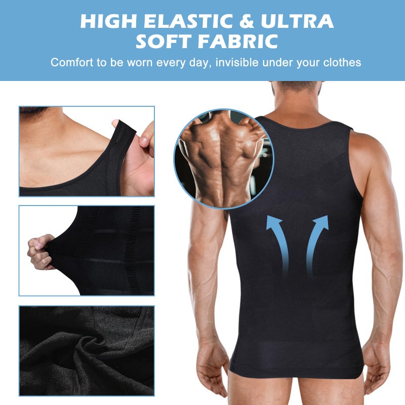 LGMTR Mens Slimming Body Shaper Vest, Gynecomastia Compression Shirts, Tummy Control Undershirts - Image 3