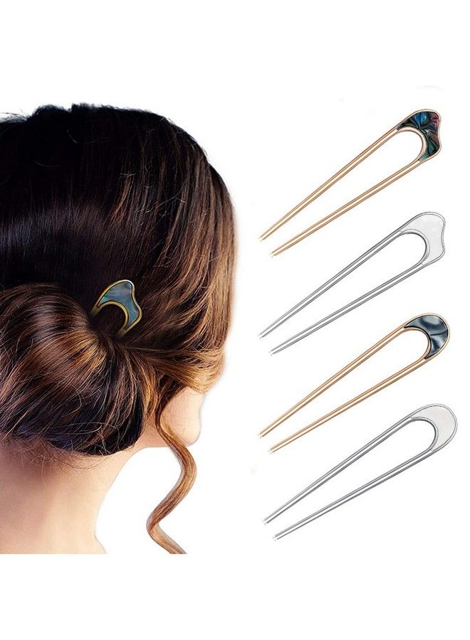 maycreate 4 قطع عصي شعر لتسريحة الكعكة دبابيس شعر على شكل U دبابيس شعر معدنية عتيقة لتسريحة الكعكة إكسسوارات شعر للعروس للنساء والفتيات - Image 2