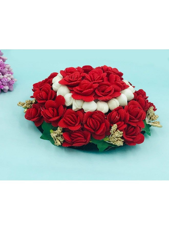 AROOMAN™ Full Juda Bun Hair Flower Gajra Combo for Wedding and Parties Red Color Pack of 2 - Image 5