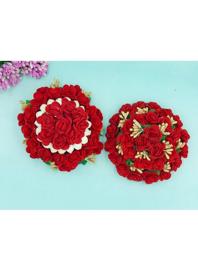 AROOMAN™ Full Juda Bun Hair Flower Gajra Combo for Wedding and Parties Red Color Pack of 2 - Image 3