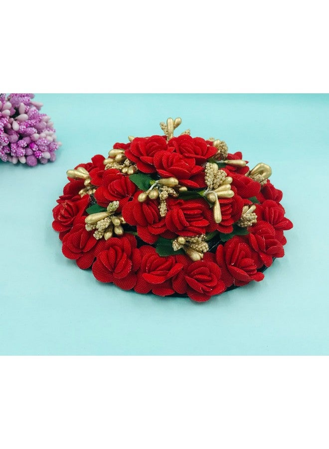 AROOMAN™ Full Juda Bun Hair Flower Gajra Combo for Wedding and Parties Red Color Pack of 2 - Image 4