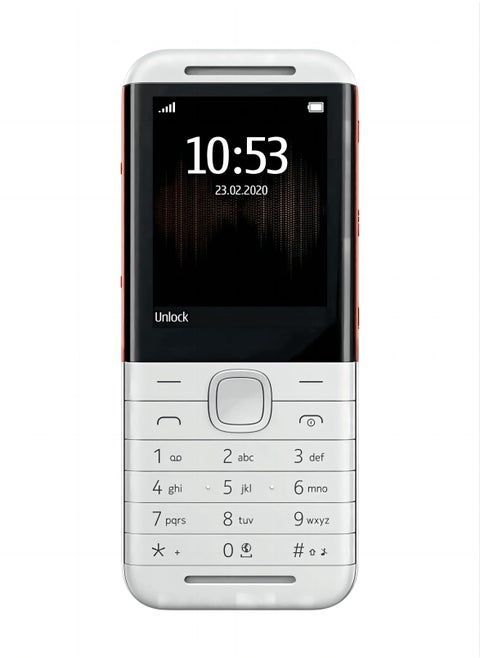 5310 ثنائي الشريحة باللون الأبيض، ذاكرة وصول عشوائي 8 ميجابايت، سعة تخزين 16 ميجابايت، يدعم شبكة الجيل الرابع