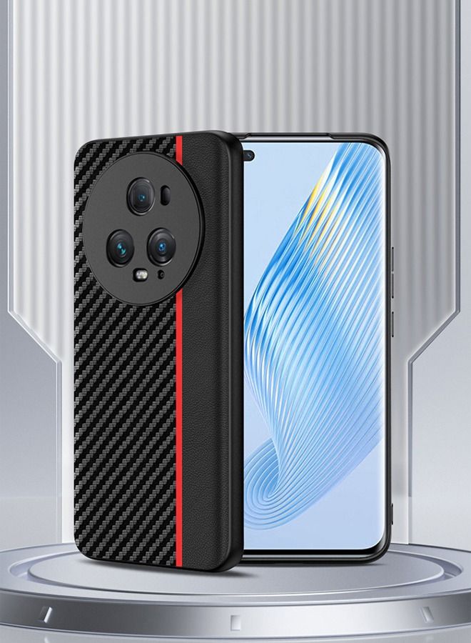Compatible with Honor Magic5 pro Case Phone Cover Carbon Fiber Texture Leather Hard PC Slim Shockproof Anti-Scratch and Anti-Drop Protective Cover for Honor Magic5 Pro - Image 4
